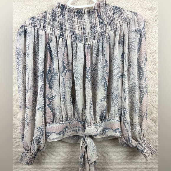 VICI Boho Snake Print Sheer Smocked Blouse Top Small - Picture 5 of 14